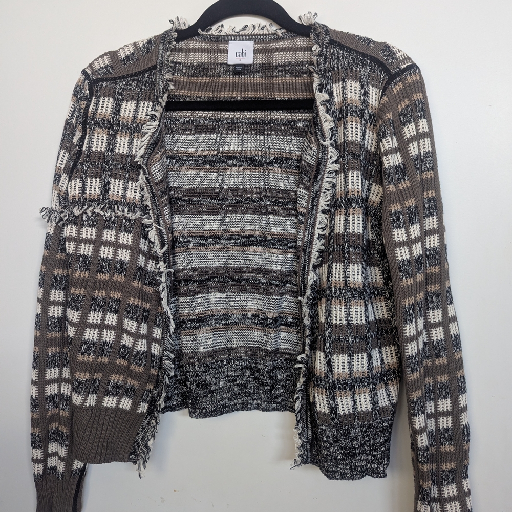 Cabi Women's Brown and Black Plaid Sweater